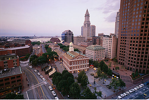 俯视,芬紐堂集市,昆西市场,波士顿港,波士顿,马萨诸塞,美国