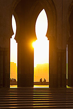 摩洛哥,看穿,拱,哈桑二世清真寺,黄昏,卡萨布兰卡