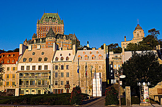 仰视,旧港,经典,建筑,晨光,魁北克,加拿大