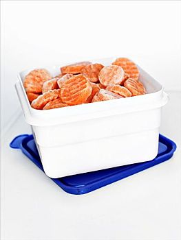 冰冻,胡萝卜,切片,塑料盒
