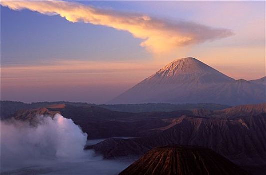 印度尼西亚,爪哇,日落,火山,烟
