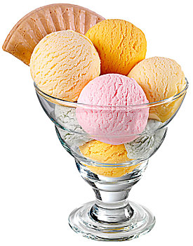 冰淇淋球,圣代冰淇淋,威化脆皮,白色背景,奢华