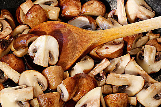 切片,蘑菇,锅,木勺
