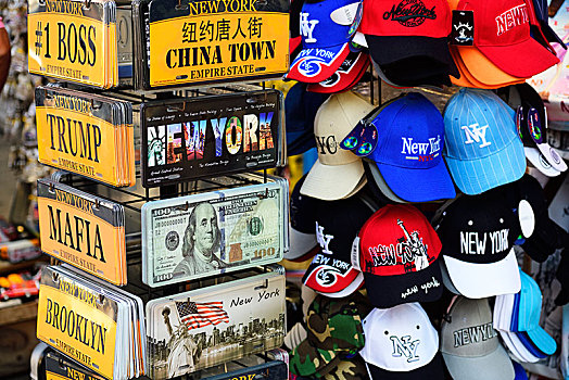 帽,牌照,老板,黑手党,布鲁克林,纪念品店,唐人街,曼哈顿,纽约,美国,北美