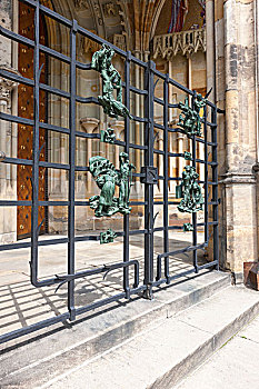 雕塑,栏杆,圣维特大教堂,大教堂,布拉格,捷克共和国