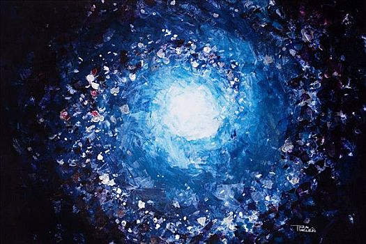 月亮,抽象,蓝色,螺旋,漩涡,活力,丙烯酸树脂,绘画