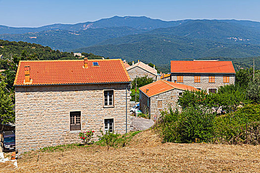 科西嘉,乡村,风景,生活方式,房子,红色,瓷砖,科西嘉岛,法国