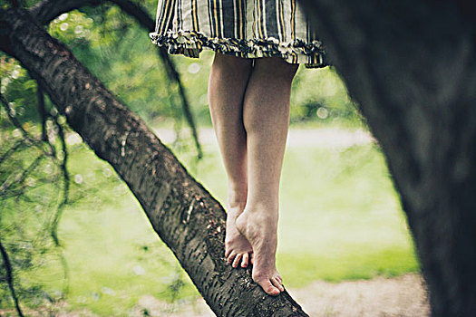 女人,脚尖点地,枝头,树