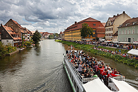 游船,河,民俗节日,班贝格,上弗兰科尼亚,弗兰克尼亚,巴伐利亚,德国,欧洲