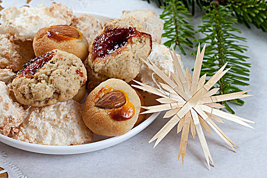 盘子,圣诞曲奇,蛋白杏仁饼干,小,糕点,坚果饼干