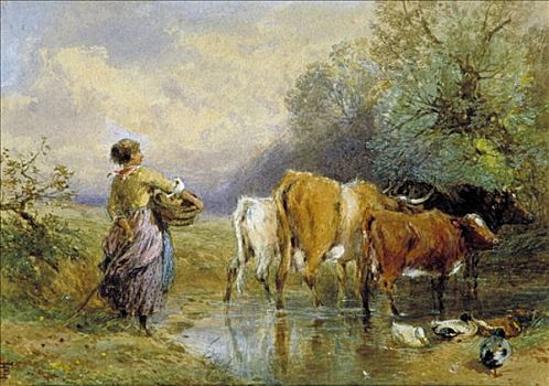 女孩,放牛,19世纪