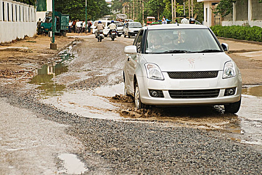 汽车,路湿,新德里,印度