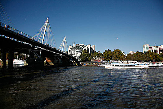 景色,泰晤士河,堤,地点,金色,喜庆,步行桥,维多利亚,伦敦,英国