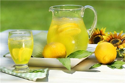 凉,柠檬水,玻璃杯,桌上