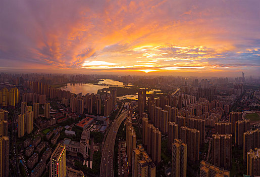 武汉,夏日,城市,航拍,傍晚,夜景,风光