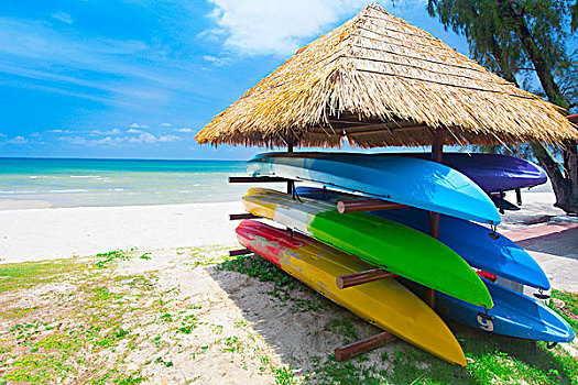 独木舟,架子,热带沙滩