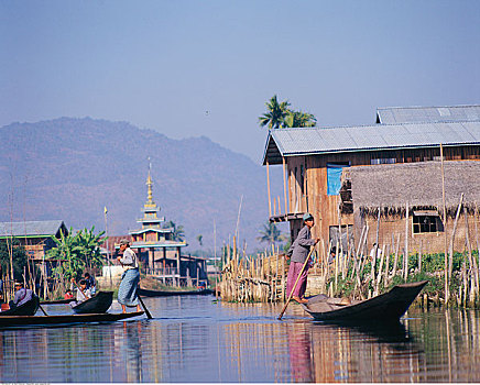 人,船,茵莱湖,缅甸