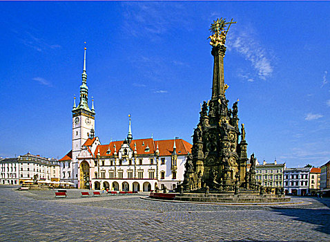 大广场,牌匾,柱子,奥洛摩兹,捷克共和国