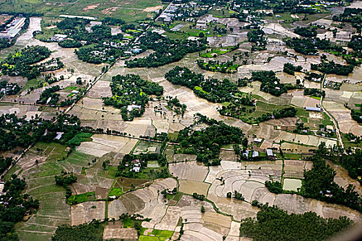 航拍,农田,靠近,达卡,孟加拉,七月,2008年