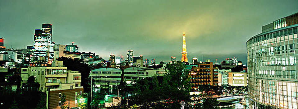 东京塔,低云,风景,山