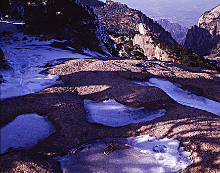 安徽,黄山,景区,雪,人字瀑布