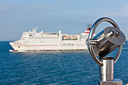 渡轮,后面,游客,双筒望远镜,巴塞罗那,加泰罗尼亚,西班牙,欧洲