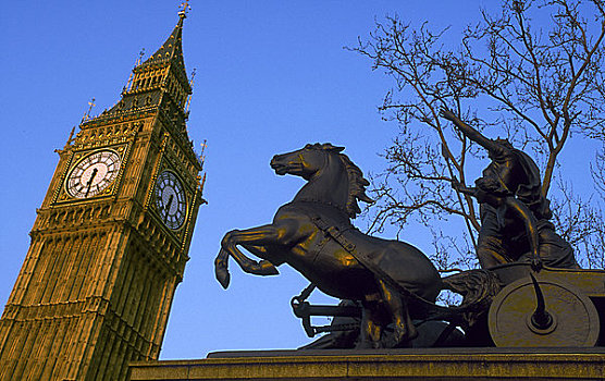 英格兰,伦敦,威斯敏斯特,大本钟,雕塑,日出