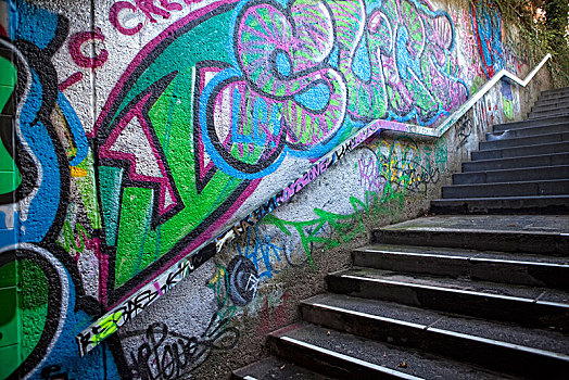 暗色,楼梯,涂鸦,莱茵兰普法尔茨州,德国,欧洲