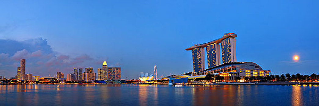码头,湾,城市,摩天大楼,新加坡,夜晚