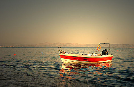 摩托艇,锚定,海中,克里特岛,希腊,欧洲