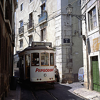 葡萄牙,里斯本,白色,有轨电车
