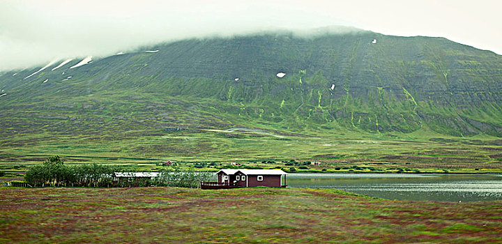 山,房子,水,冰岛,风景