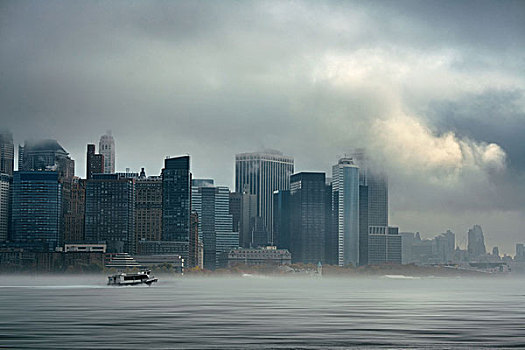 纽约,市区,商务区,雾状,白天,渡船