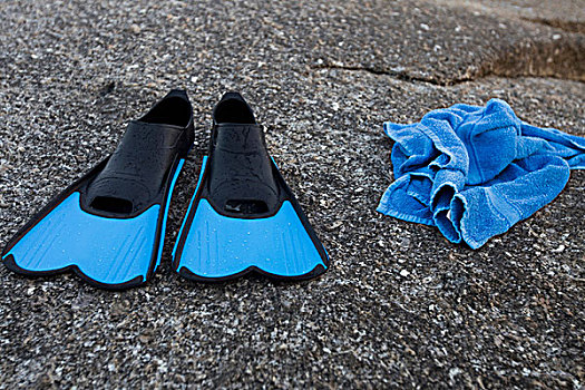 蓝色,脚蹼,毛巾,海滩