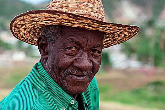 古巴,男人,戴着,草帽,头像,靠近,古巴圣地亚哥,北美