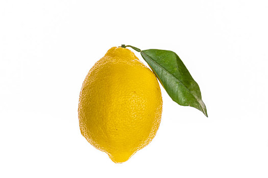 一个带叶子的柠檬放置在白色的背景中