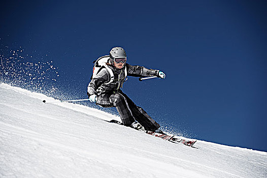 女性,滑雪,速度,山