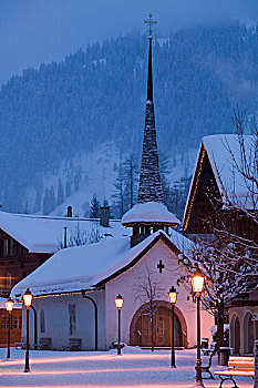 瑞士,伯恩,城镇,教堂,冬天
