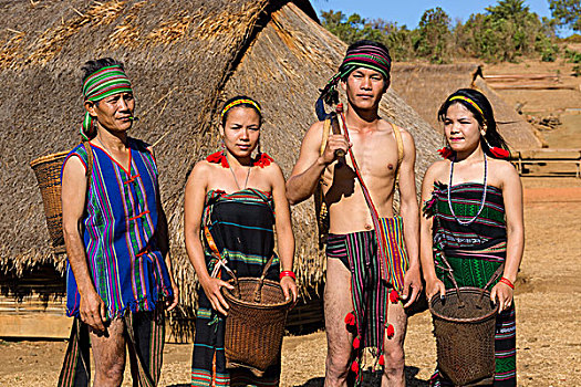 土著,人,穿,传统服装,少数民族,省,柬埔寨,亚洲