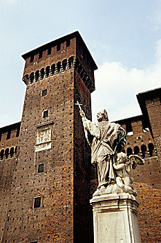 塔,雕塑,院落,广场,要塞,米兰,伦巴底,意大利,欧洲