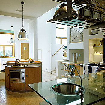 厨房,不锈钢,水槽,玻璃,工作,表面,台案