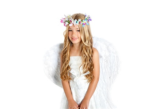 天使,小女孩,翼,孩子,花冠