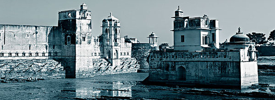 俯拍,宫殿,围绕,水,堡垒,拉贾斯坦邦,印度