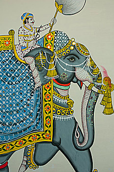 大象,壁画,酒店,乌代浦尔,拉贾斯坦邦,印度