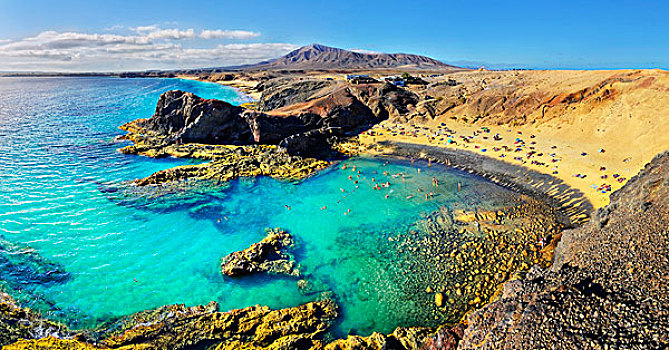 沙滩,干盐湖,清晰,青绿色,水,普拉亚布兰卡,兰索罗特岛,加纳利群岛,西班牙,欧洲