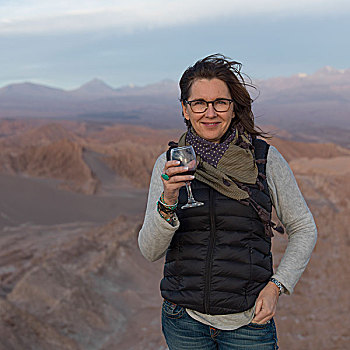女人,头像,拿着,葡萄酒杯,荒芜,佩特罗,阿塔卡马沙漠,省,安托法加斯塔大区,智利