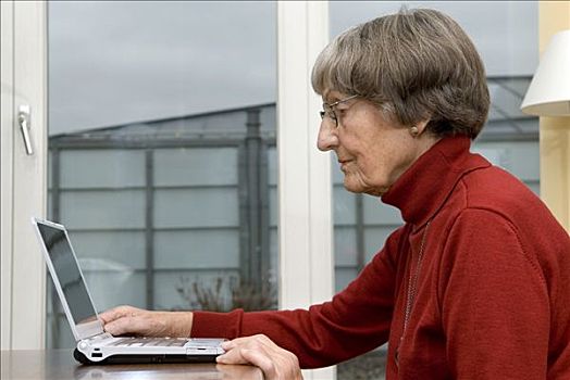 动作,退休老人,工作,笔记本电脑