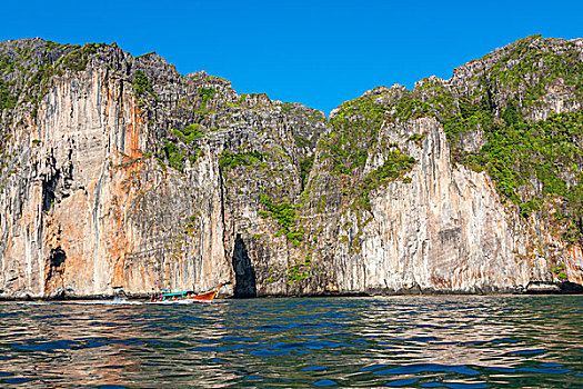 悬崖,清晰,海洋,船,靠近,岛屿,南,泰国