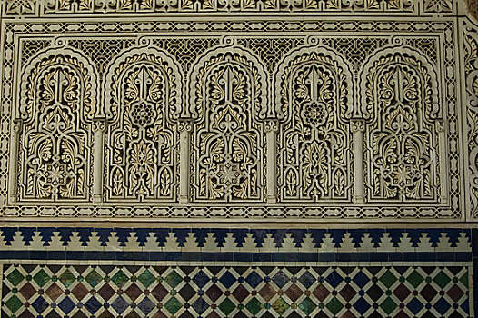 摩洛哥,卡萨布兰卡,宫殿,摩尔风格,建筑,特写,墙壁,粉饰灰泥