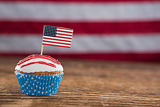 爱国,杯形蛋糕,美国国旗,特写,木桌子